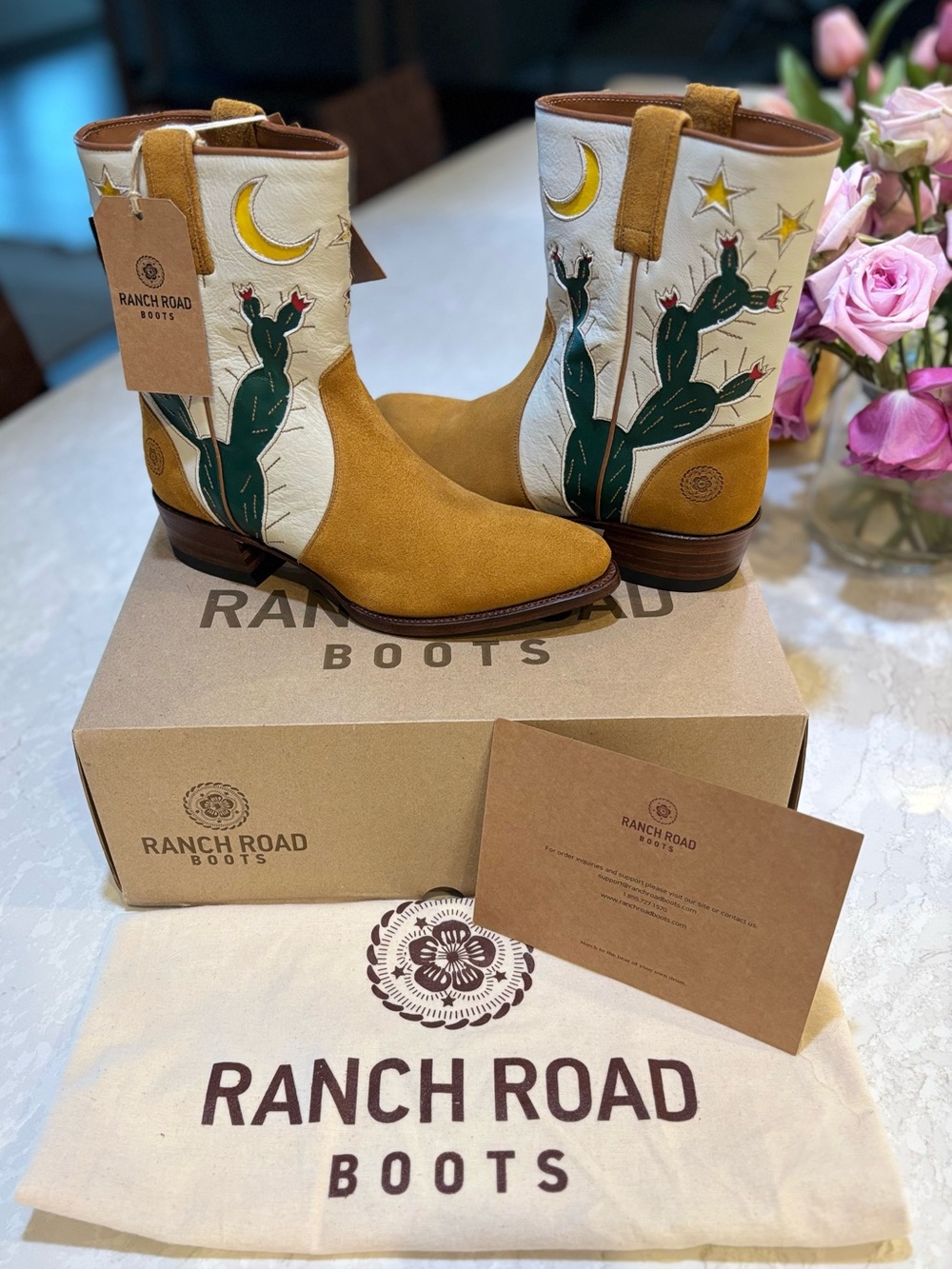 Ranch Road Archer Cactus White Tan Suede Western Cowgirl Cowboy Ankle Boots - Picture 14 of 16